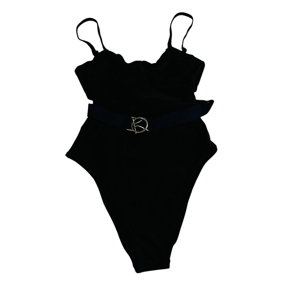 Aerie Belted One Piece Swimsuit Size S Small NWT Black Blue - Picture 3 of 7